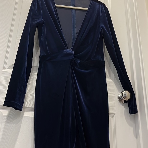 NWOT Royal blue velvet jumpsuit with deep v neckline - Picture 5 of 10